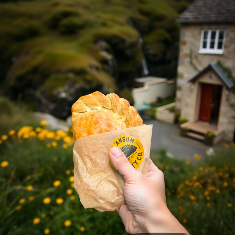 The 'Ansum Pasty Co. Pasty in front of Cottage